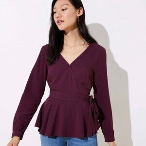 Ann Taylor LOFT Peplum Wrap Tie Front Top XS